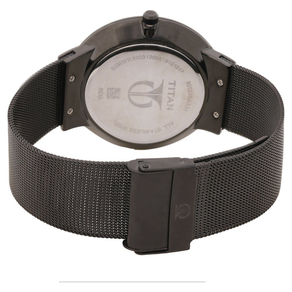 Titan Quartz Analog with Date Black Dial Stainless Steel Strap Watch for Men NQ90053NM01