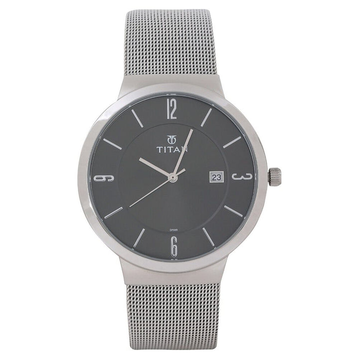 Titan Quartz Analog with Date Black Dial Stainless Steel Strap Watch for Men-NM90053SM01