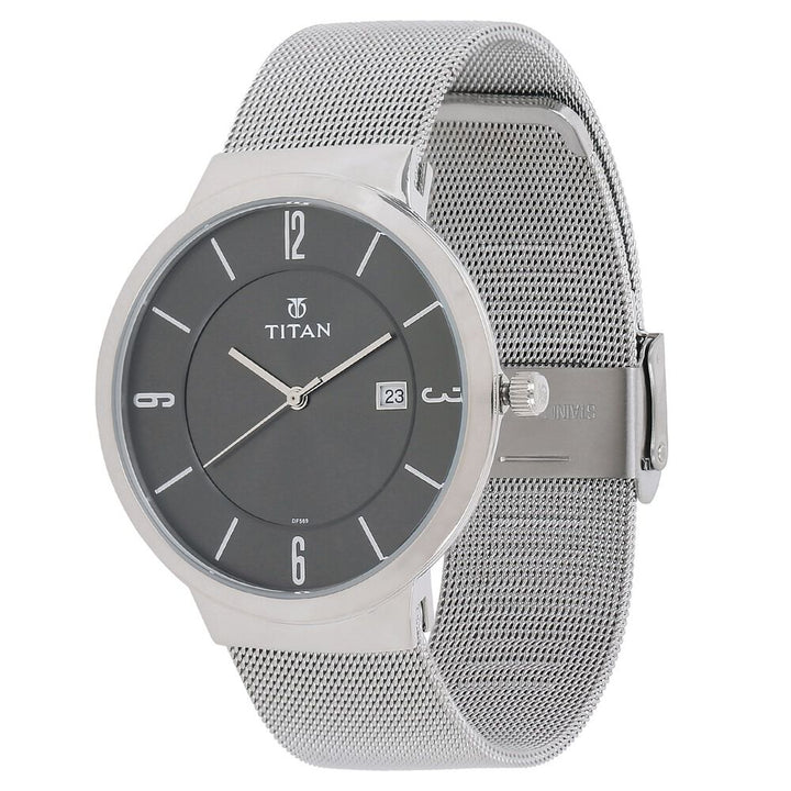 Titan Quartz Analog with Date Black Dial Stainless Steel Strap Watch for Men-NM90053SM01