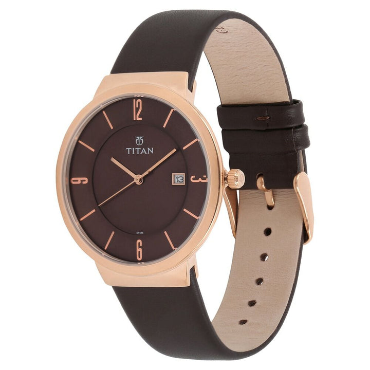 Titan Quartz Analog with Date Brown Dial Leather Strap Watch for Men-NN90053WL01