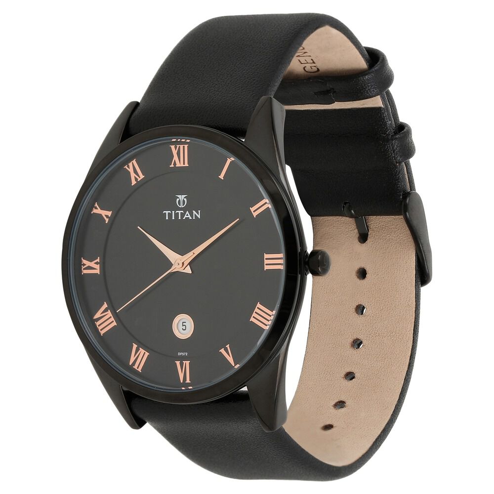 Titan Quartz Analog with Date Black Dial Leather Strap Watch for Men-90054NL01J
