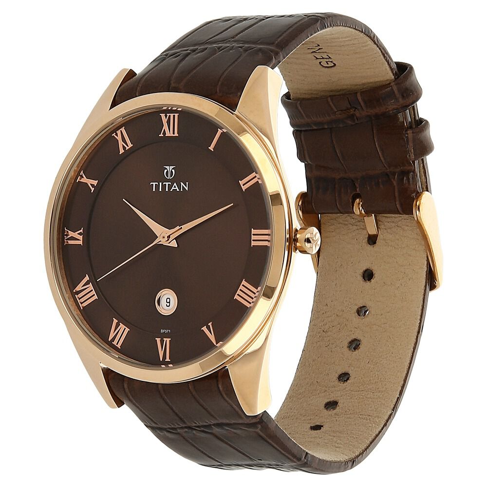 Titan Analog Brown Dial with Date Leather Strap watch for Men-NL90054WL01