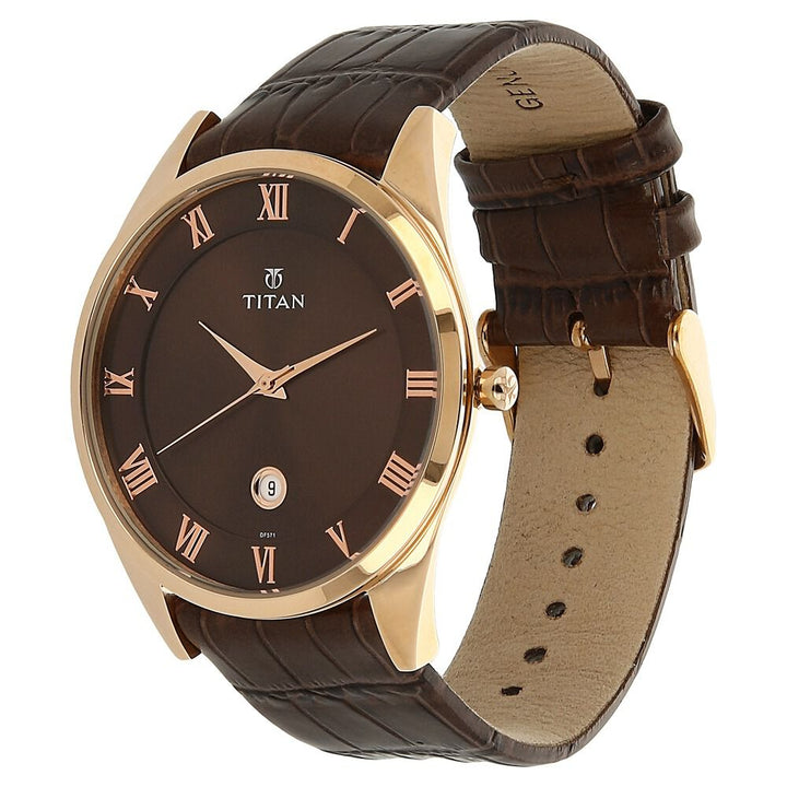 Titan Analog Brown Dial with Date Leather Strap watch for Men-NL90054WL01