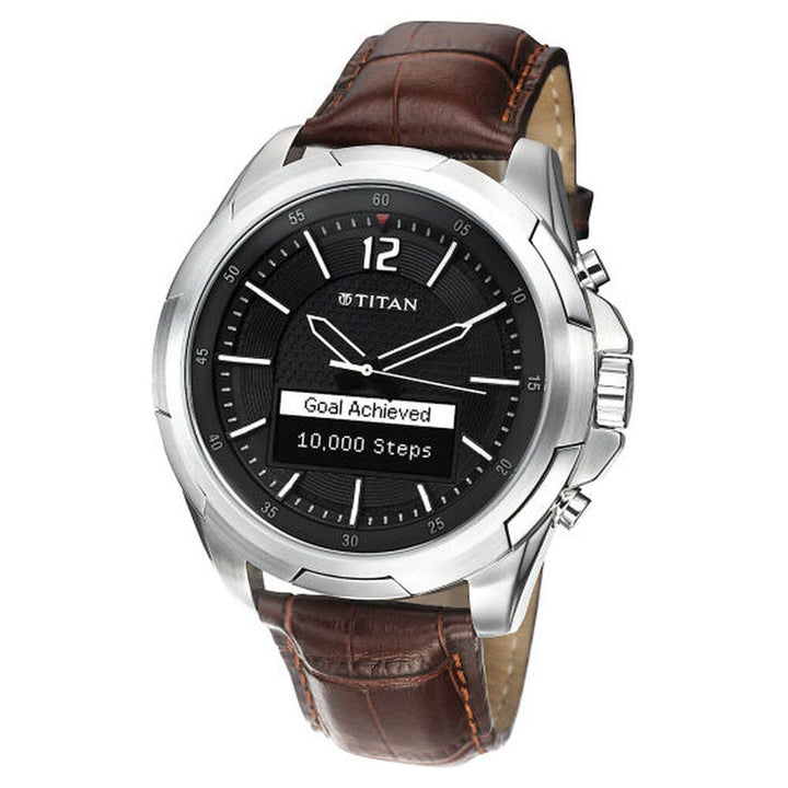 Titan Ana Digi Black Dial Quartz Leather Strap Watch for Men-90055SL01