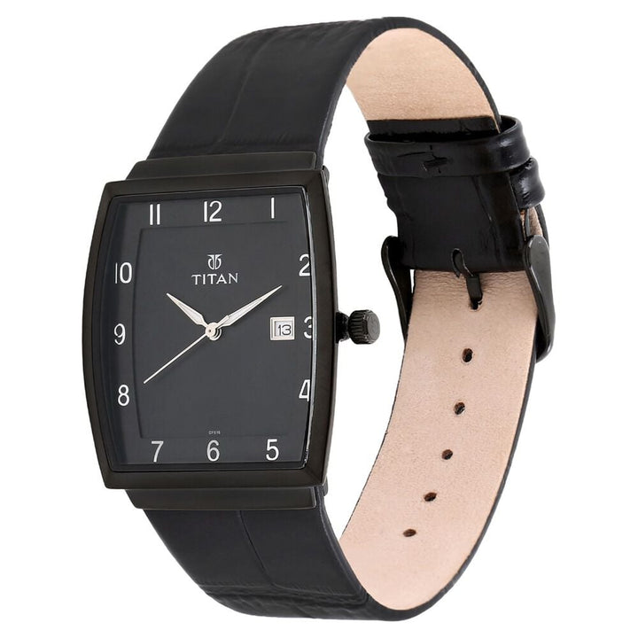 Titan Quartz Analog with Date White Dial Leather Strap Watch for Men-NK90076NL01