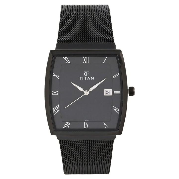 Titan Quartz Analog with Date Black Dial Stainless Steel Strap Watch for Men NS90076NM01