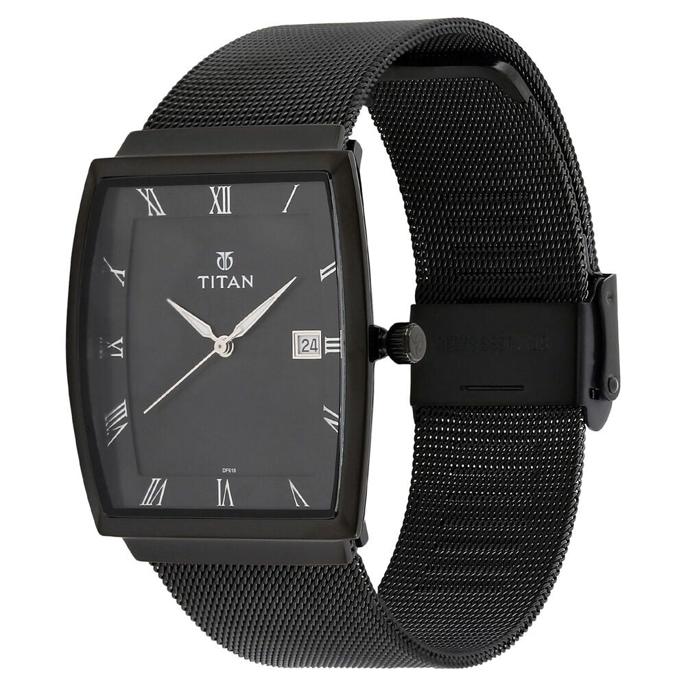 Titan Quartz Analog with Date Black Dial Stainless Steel Strap Watch for Men NS90076NM01