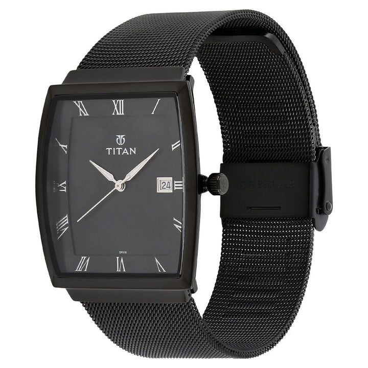 Titan Quartz Analog with Date Black Dial Stainless Steel Strap Watch for Men NS90076NM01