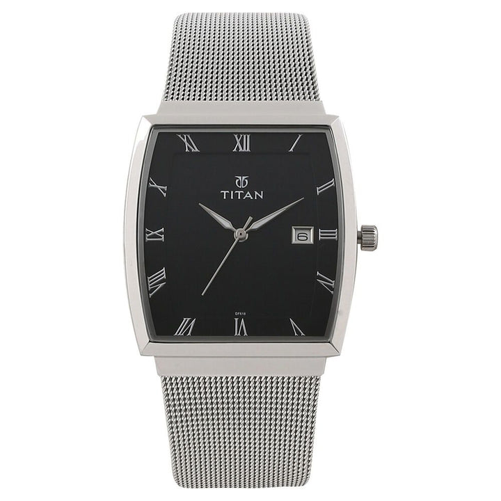 Titan Quartz Analog with Date Black Dial Stainless Steel Strap Watch for Men-NK90076SM01W