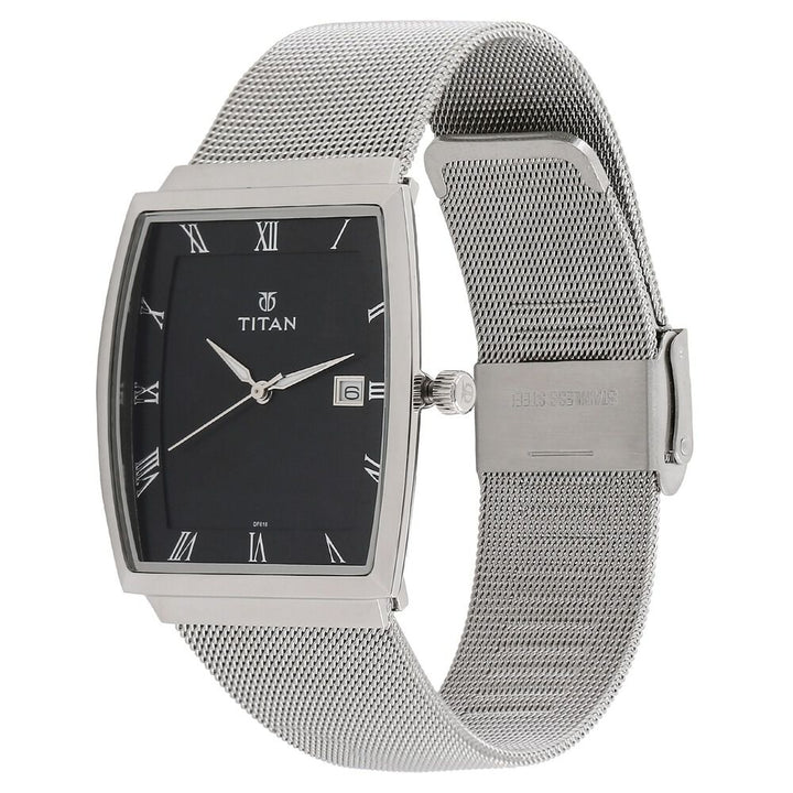 Titan Quartz Analog with Date Black Dial Stainless Steel Strap Watch for Men-NK90076SM01W