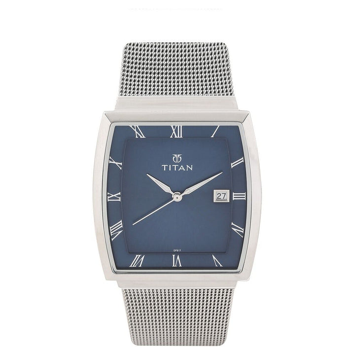 Titan Analog with Date Blue Dial Stainless Steel Strap watch for Men-NL90076SM02