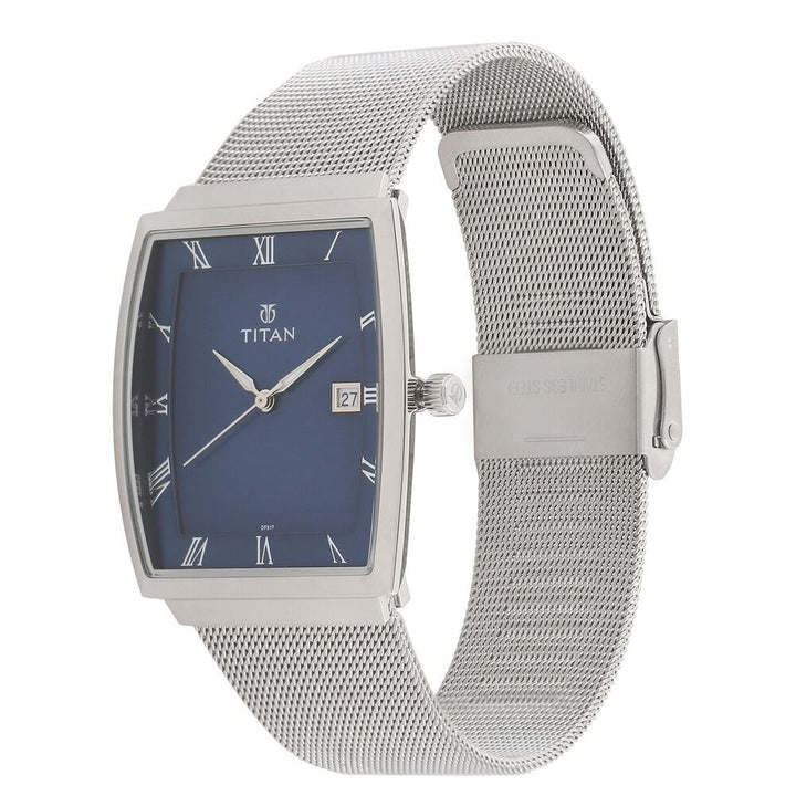 Titan Analog with Date Blue Dial Stainless Steel Strap watch for Men-NL90076SM02