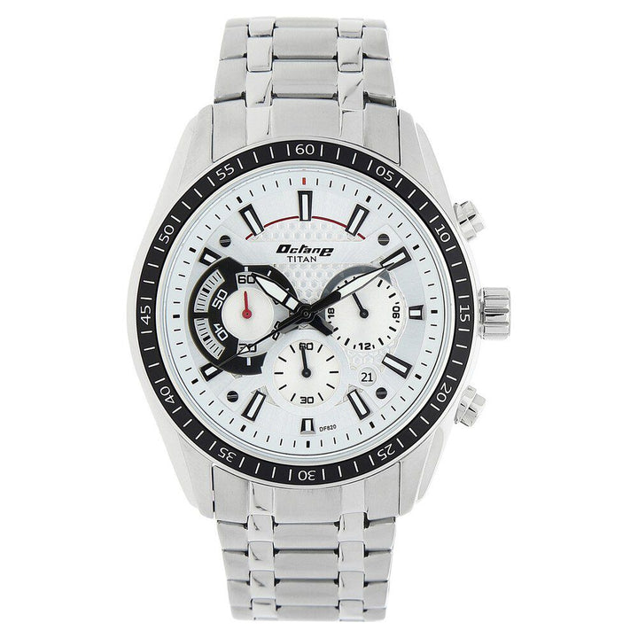 Titan Quartz Chronograph White Dial Stainless Steel Strap Watch for Men NS90077KM01