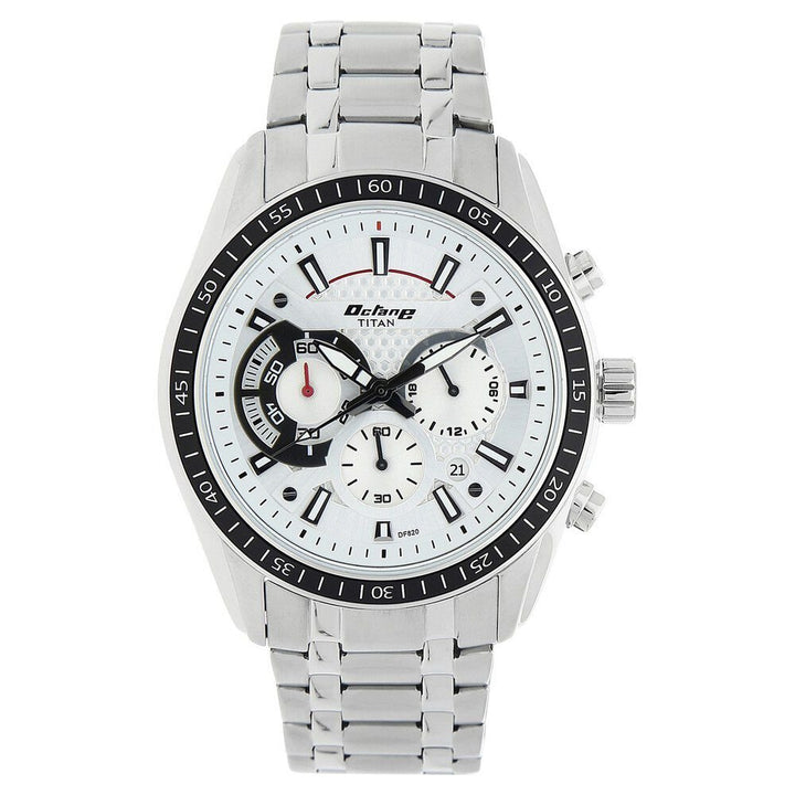 Titan Octane Quartz Chronograph White Dial Silver Stainless Steel Strap Watch For Men - The Watch Factory ®