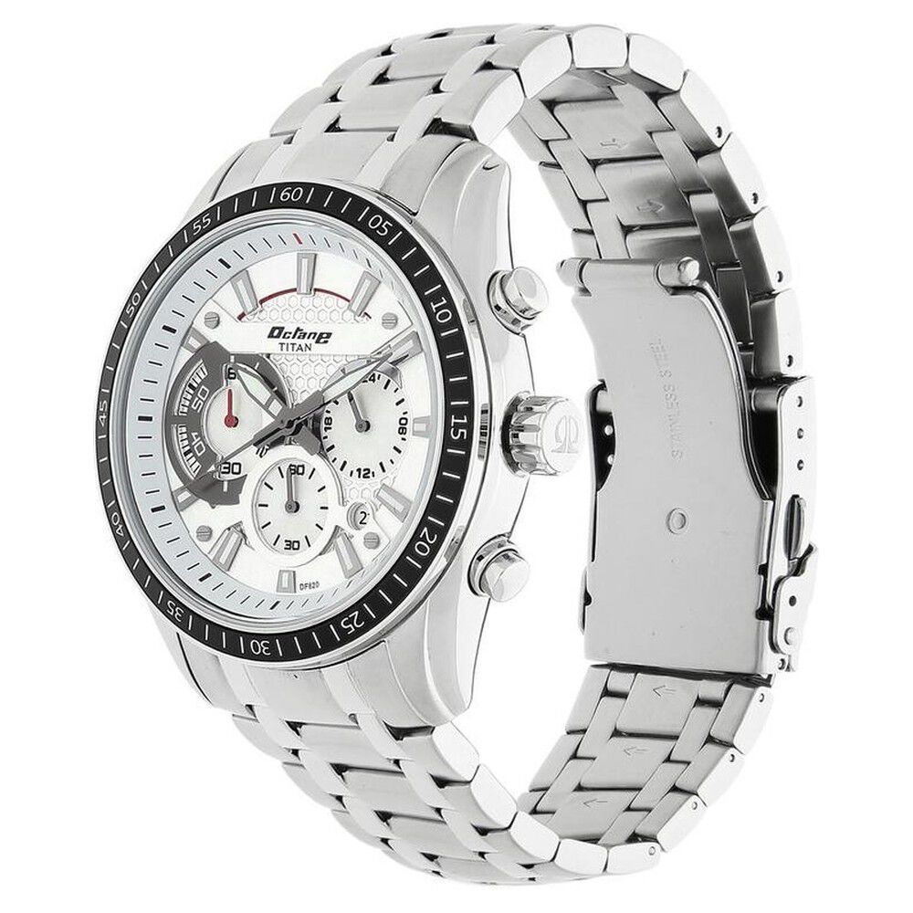 Titan Quartz Chronograph White Dial Stainless Steel Strap Watch for Men NS90077KM01