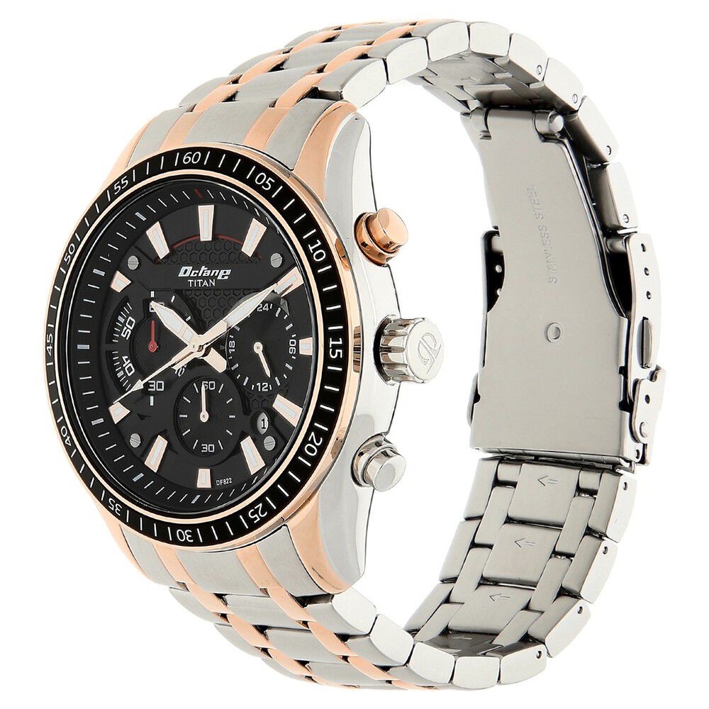 Titan Octane Black Chronograph Stainless Steel Strap watch for Men NS90077KM03