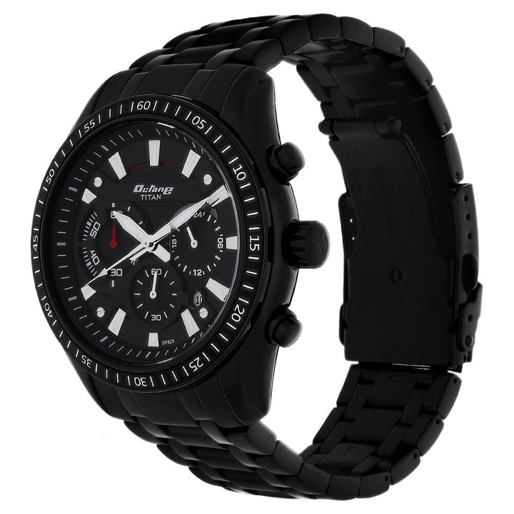 Titan Quartz Chronograph Black Dial Stainless Steel Strap Watch for Men NS90077NM01