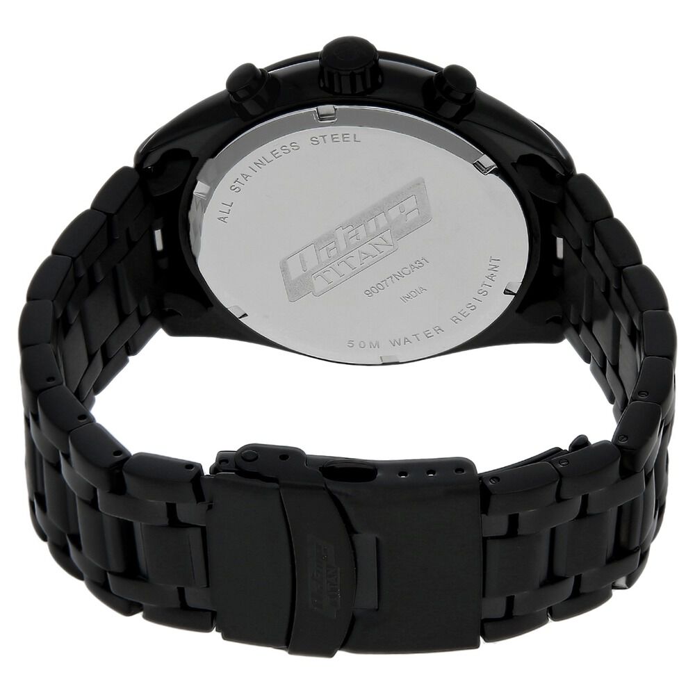 Titan Quartz Chronograph Black Dial Stainless Steel Strap Watch for Men NS90077NM01