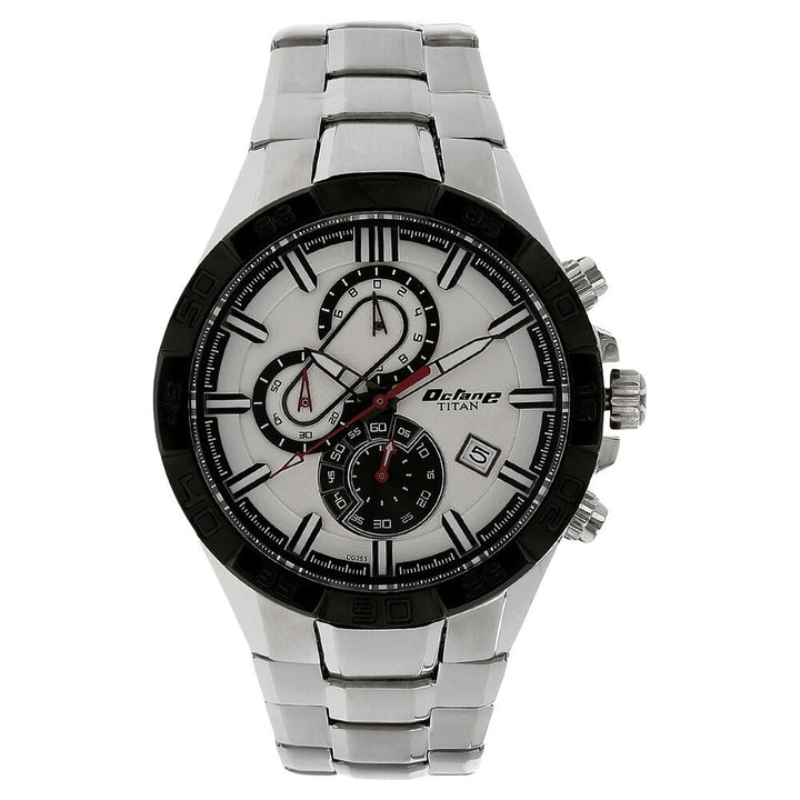 Titan Quartz Chronograph White Dial Stainless Steel Strap Watch for Men-NS90079KM01