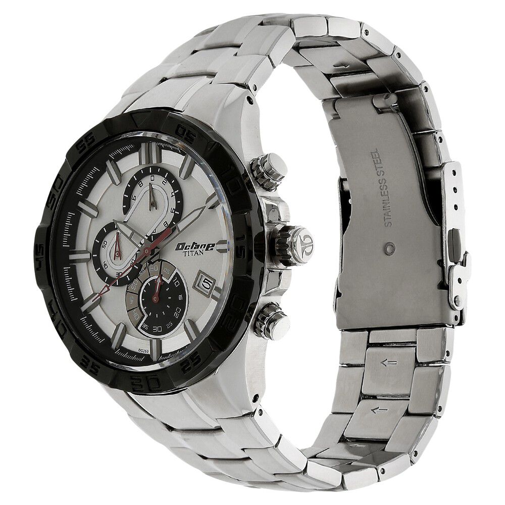 Titan Quartz Chronograph White Dial Stainless Steel Strap Watch for Men-NS90079KM01