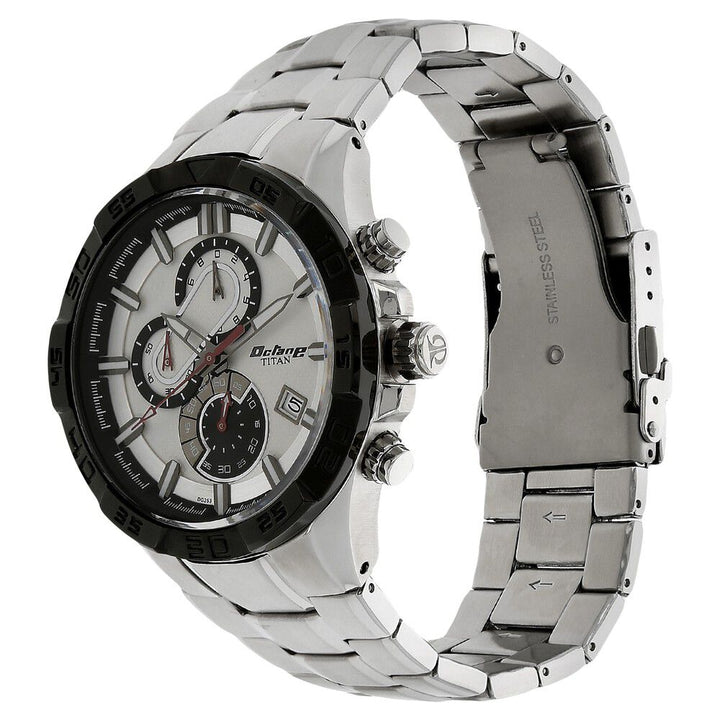 Titan Quartz Chronograph White Dial Stainless Steel Strap Watch for Men-NS90079KM01