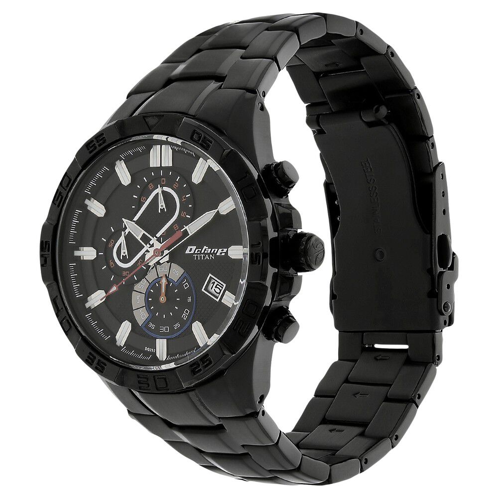 Titan Quartz Chronograph Black Dial Stainless Steel Strap Watch for Men-NS90079NM01