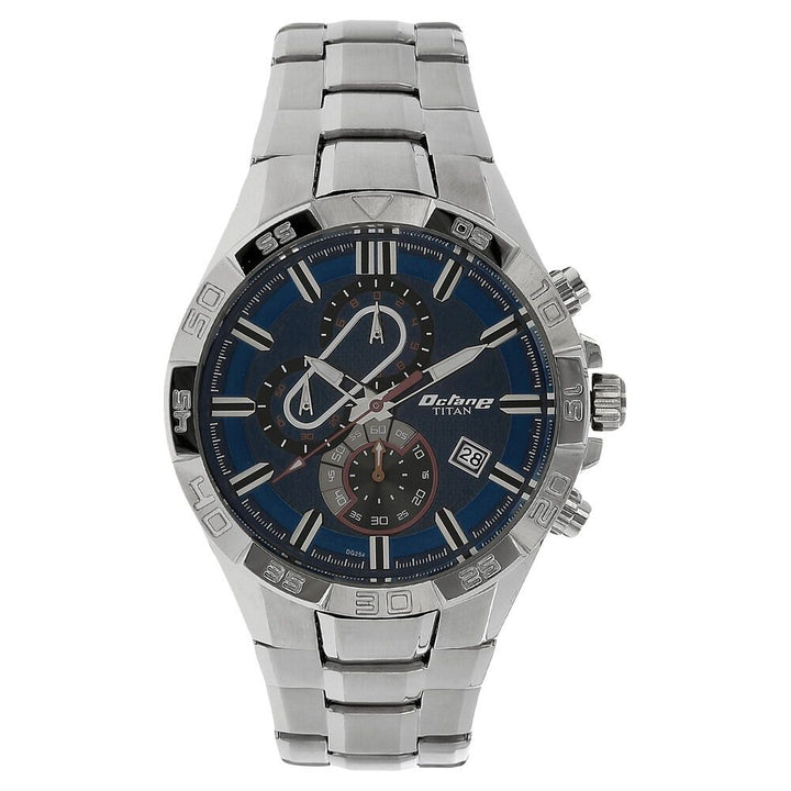Titan Quartz Chronograph Blue Dial Stainless Steel Strap Watch for Men NP90079SM01