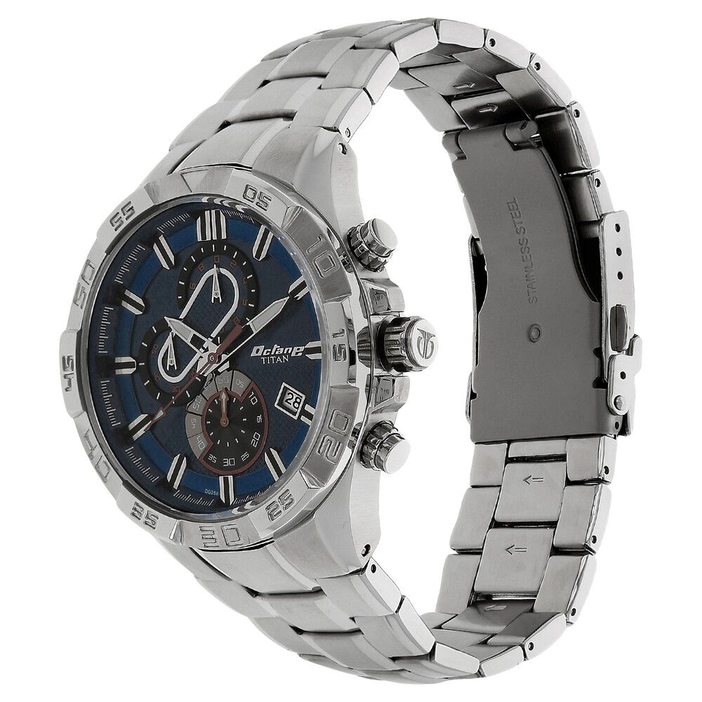Titan Quartz Chronograph Blue Dial Stainless Steel Strap Watch for Men NP90079SM01