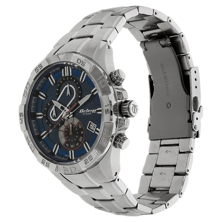 Titan Quartz Chronograph Blue Dial Stainless Steel Strap Watch for Men NP90079SM01