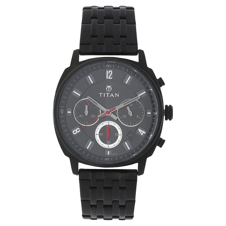 Titan Quartz Chronograph Black Dial Stainless Steel Strap Watch for Men-90081NM01