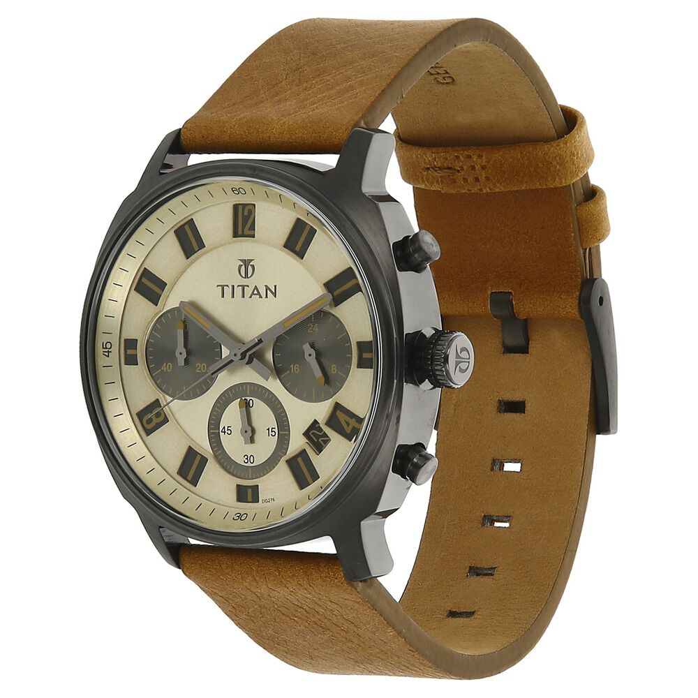 Titan Purple Off White Dial Chronograph Leather Strap watch for Men-90081QL01