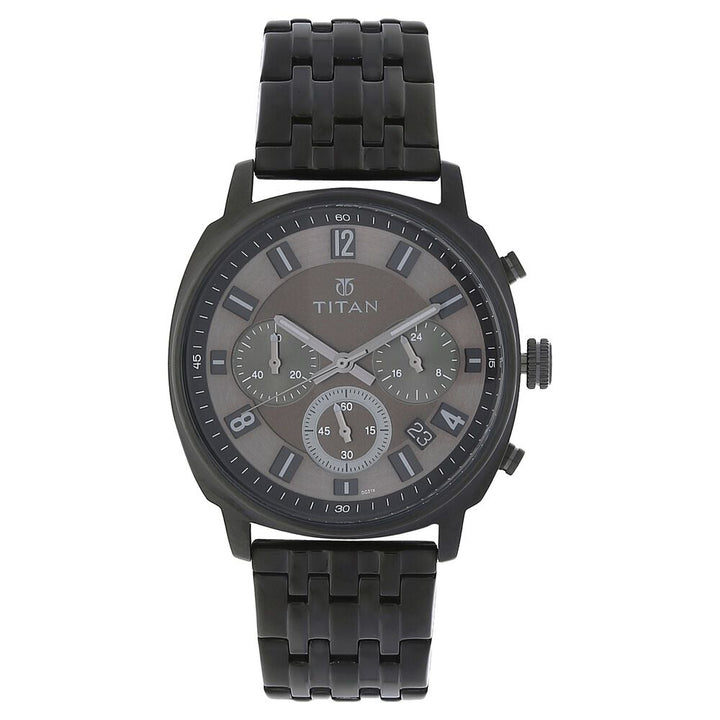 Titan Quartz Chronograph Brown Dial Stainless Steel Strap Watch for Men-90081QM01