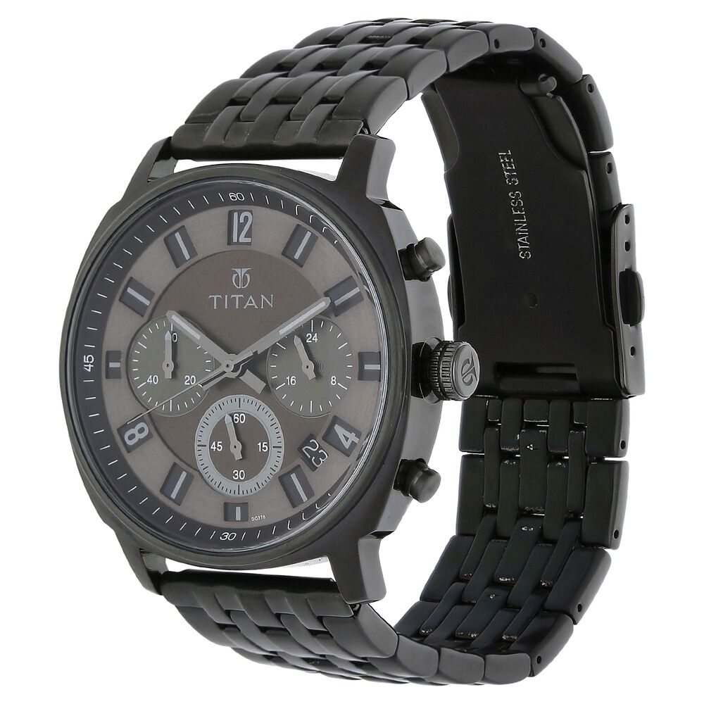Titan Quartz Chronograph Brown Dial Stainless Steel Strap Watch for Men-90081QM01