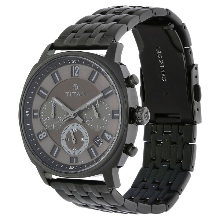 Titan Quartz Chronograph Brown Dial Stainless Steel Strap Watch for Men-90081QM01