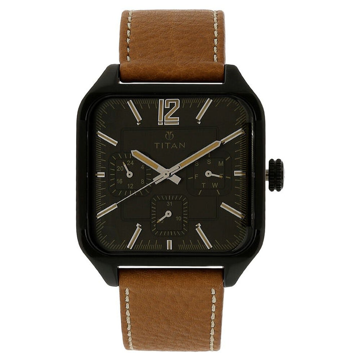 Titan Quartz Chronograph Black Dial Leather Strap Watch for Men-90083NL01