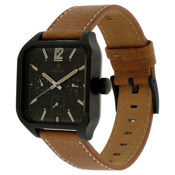 Titan Quartz Chronograph Black Dial Leather Strap Watch for Men-90083NL01