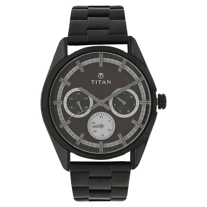 Titan Purple Past Modern Brown Dial Quartz Multifunction Stainless Steel Strap Watch for Men-90084NM01