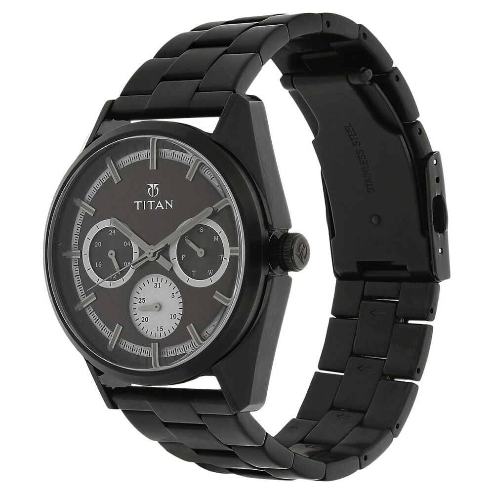 Titan Purple Past Modern Brown Dial Quartz Multifunction Stainless Steel Strap Watch for Men-90084NM01