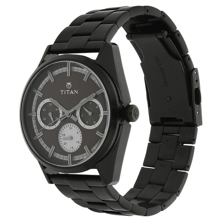 Titan Purple Past Modern Brown Dial Quartz Multifunction Stainless Steel Strap Watch for Men-90084NM01