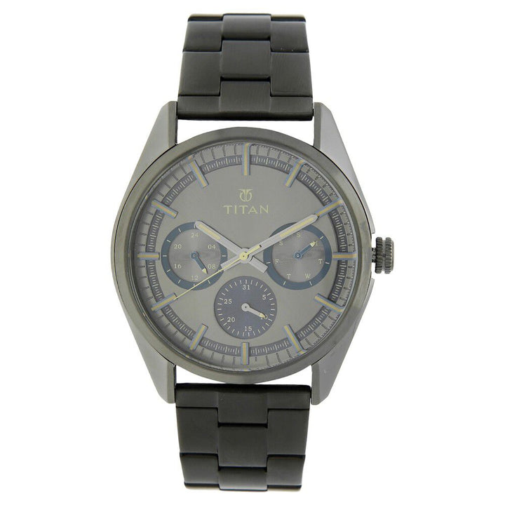 Titan Quartz Multifunction Grey Dial Stainless Steel Strap Watch for Men-NL90084QM01