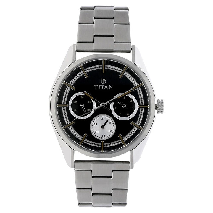 Titan Purple Past Modern Black Dial Quartz Multifunction Stainless Steel Strap watch for Men-90084SM01