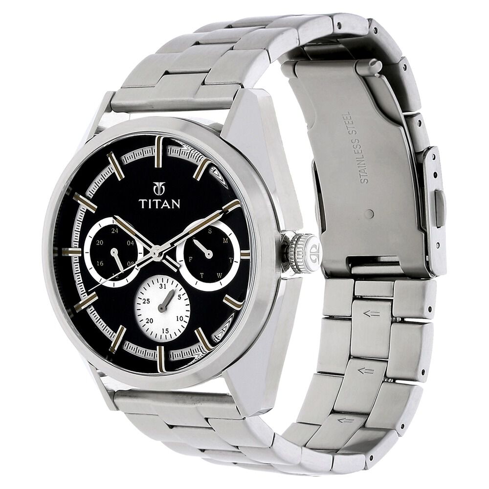 Titan Purple Past Modern Black Dial Quartz Multifunction Stainless Steel Strap watch for Men-90084SM01
