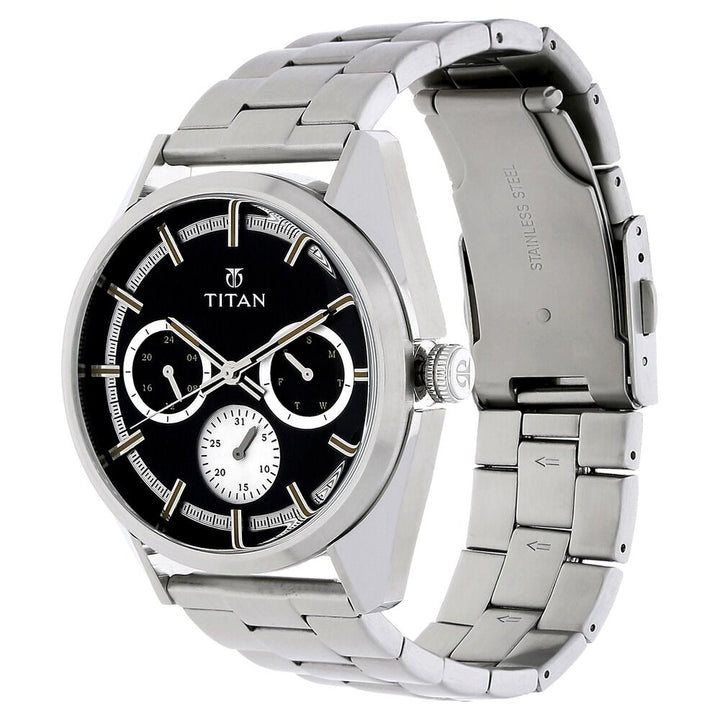 Titan Purple Past Modern Black Dial Quartz Multifunction Stainless Steel Strap watch for Men-90084SM01