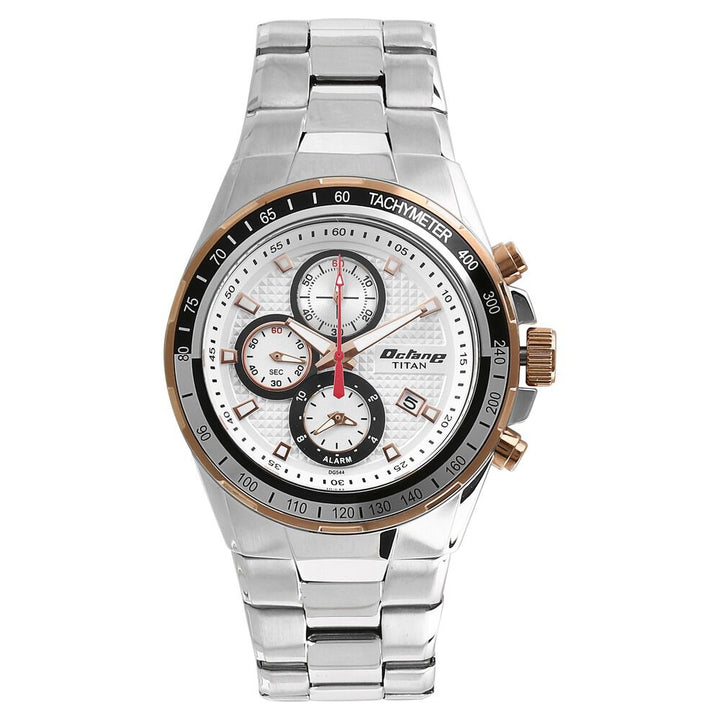 Titan Octane Silver Chrono Stainless Steel Strap watch for Men-90085KM01