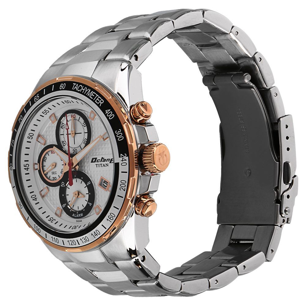 Titan Octane Silver Chrono Stainless Steel Strap watch for Men-90085KM01