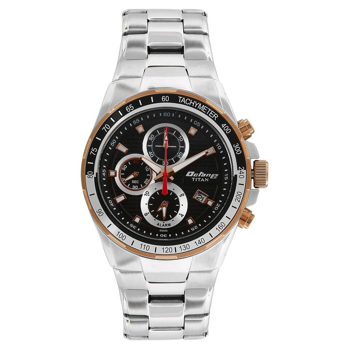 Titan Octane Black Dial Chrono Stainless Steel Strap watch for Men-90085KM02