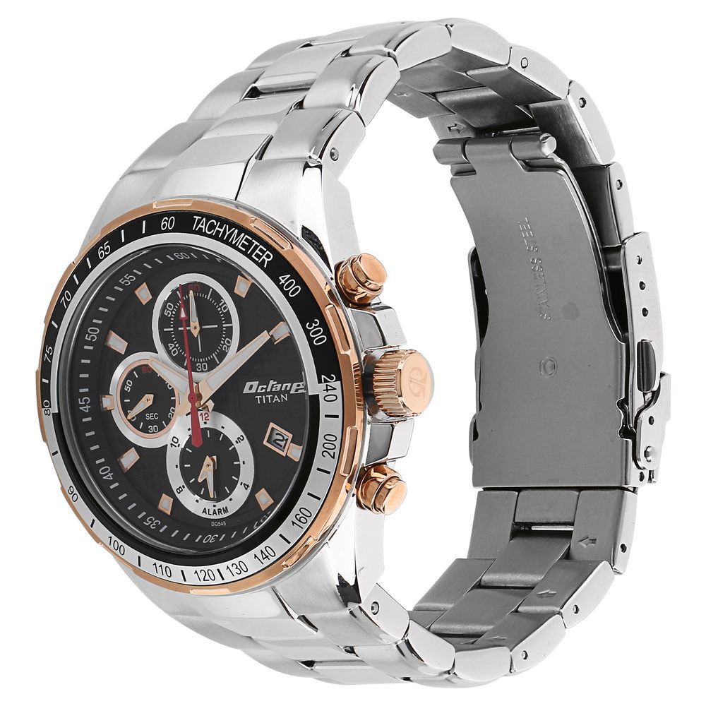 Titan Octane Black Dial Chrono Stainless Steel Strap watch for Men-90085KM02