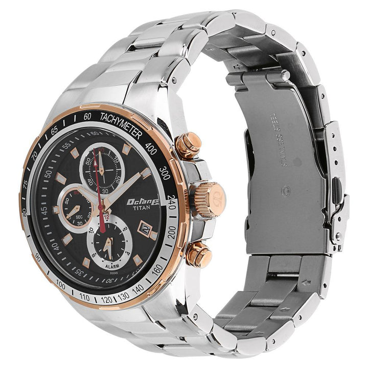 Titan Octane Black Dial Chrono Stainless Steel Strap watch for Men-90085KM02
