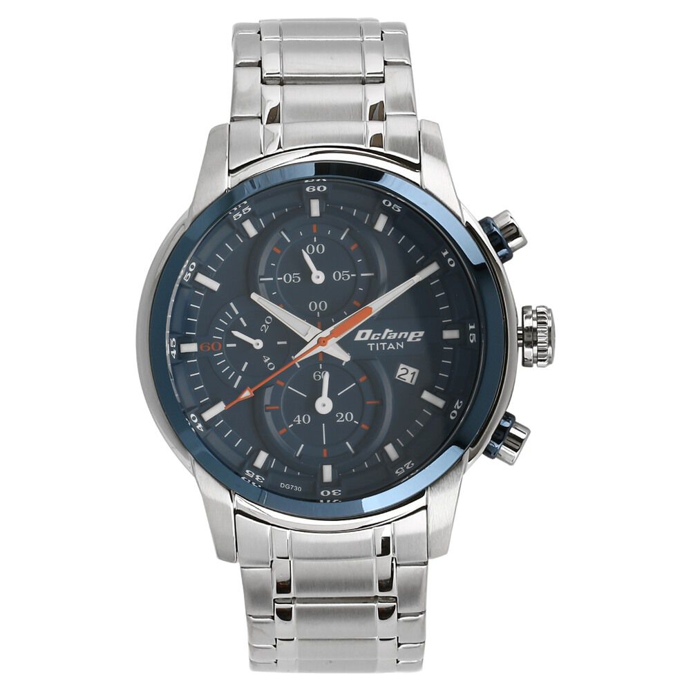 Titan Octane Quartz Chronograph Blue Round Dial Silver Stainless Steel Strap Watch For Men - The Watch Factory ®