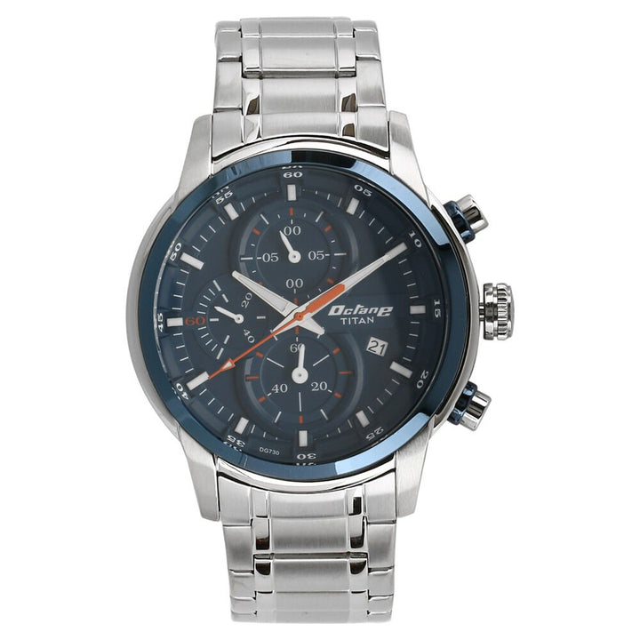 Titan Octane Quartz Chronograph Blue Round Dial Silver Stainless Steel Strap Watch For Men - The Watch Factory ®